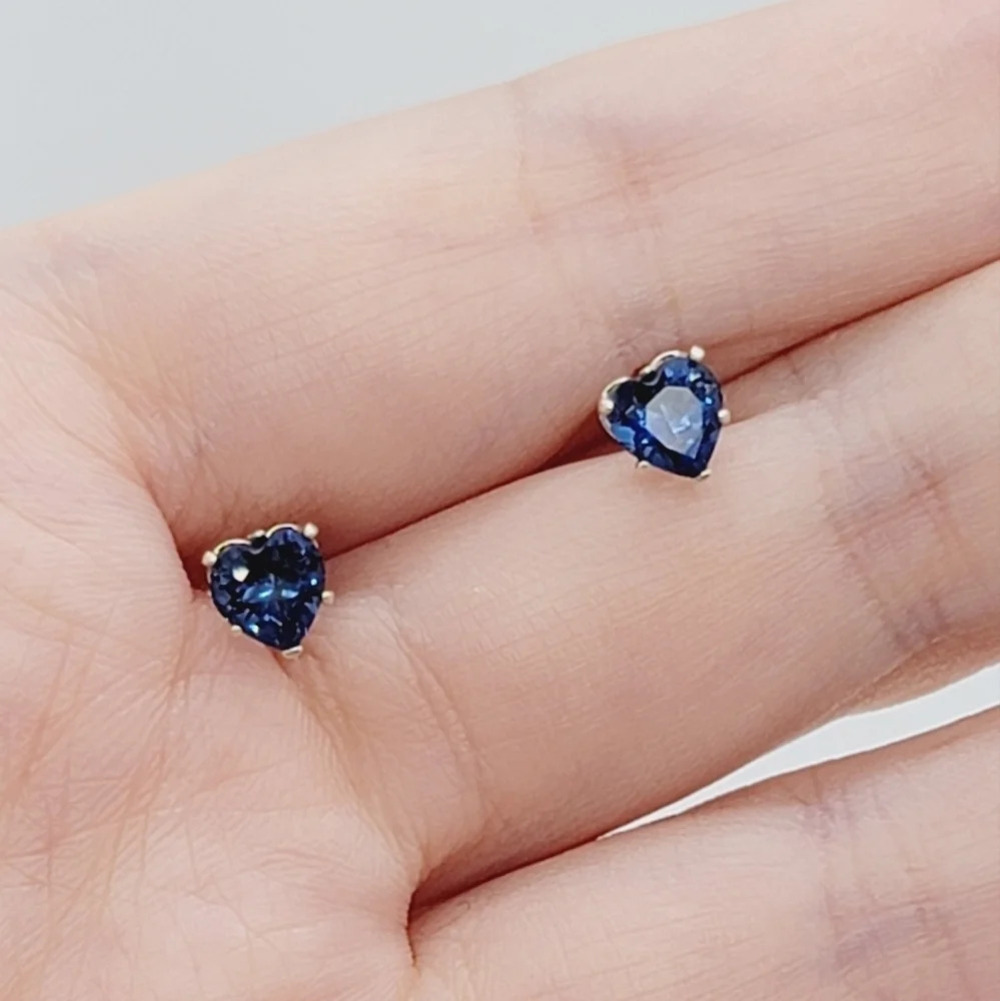 New Dark Blue Heart Shape CZ Earrings